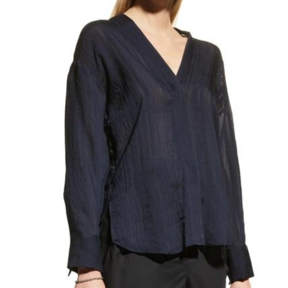 Vince Drapey Stripe V-Neck Blouse XS Retail $275